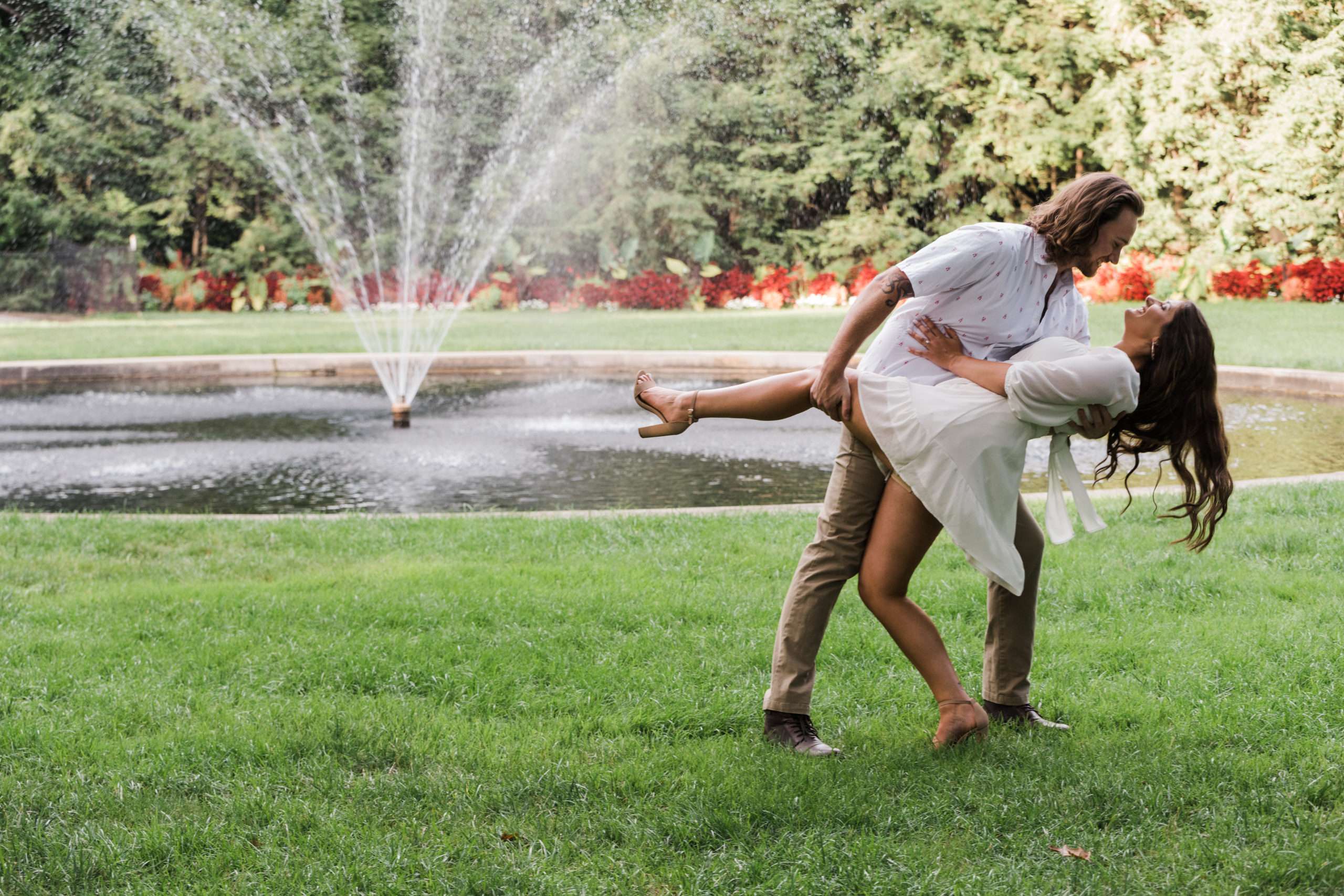 The dip pose captured during an Indianapolis engagement session.