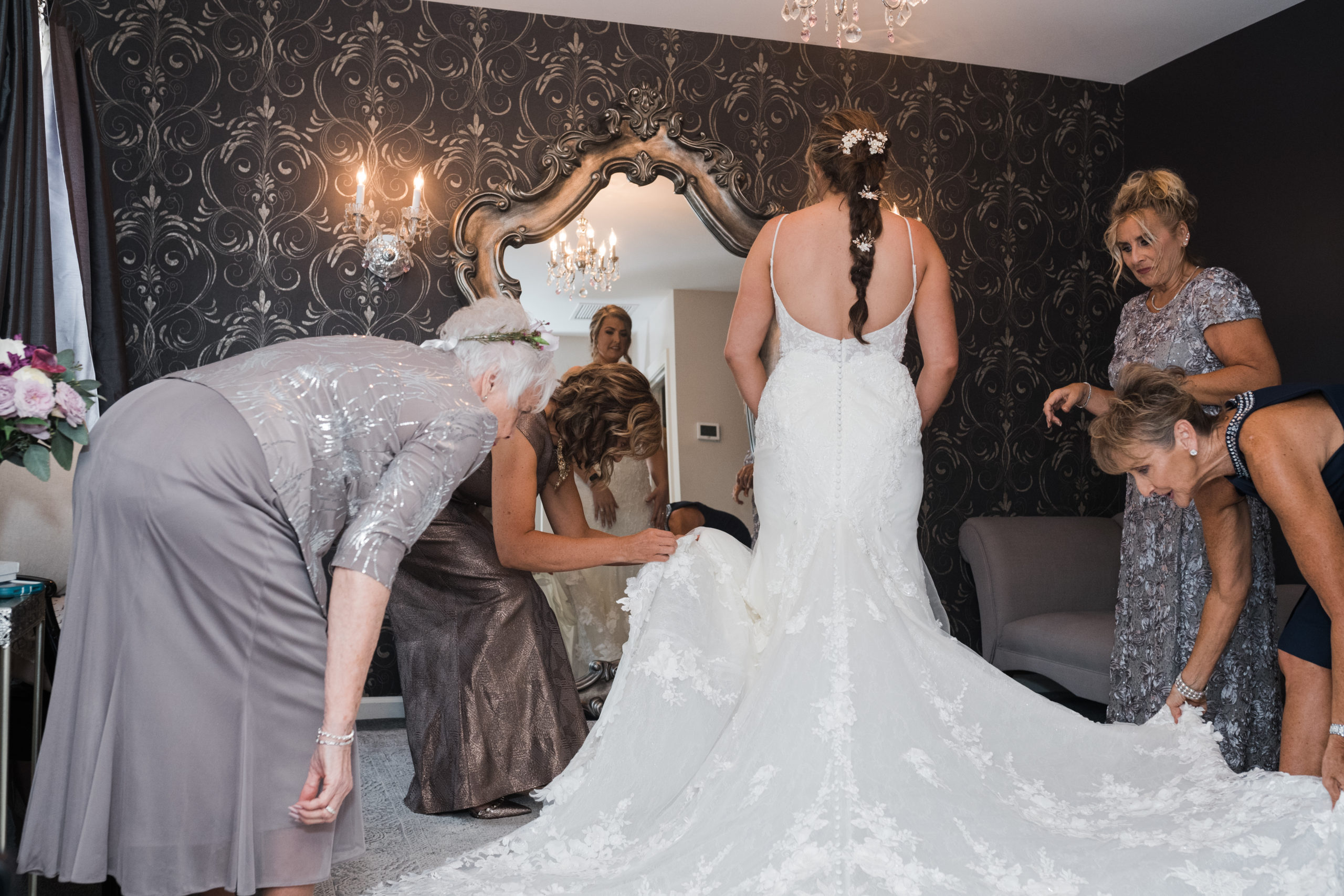 Bride getting ready Black Iris wedding Carmel, Indiana