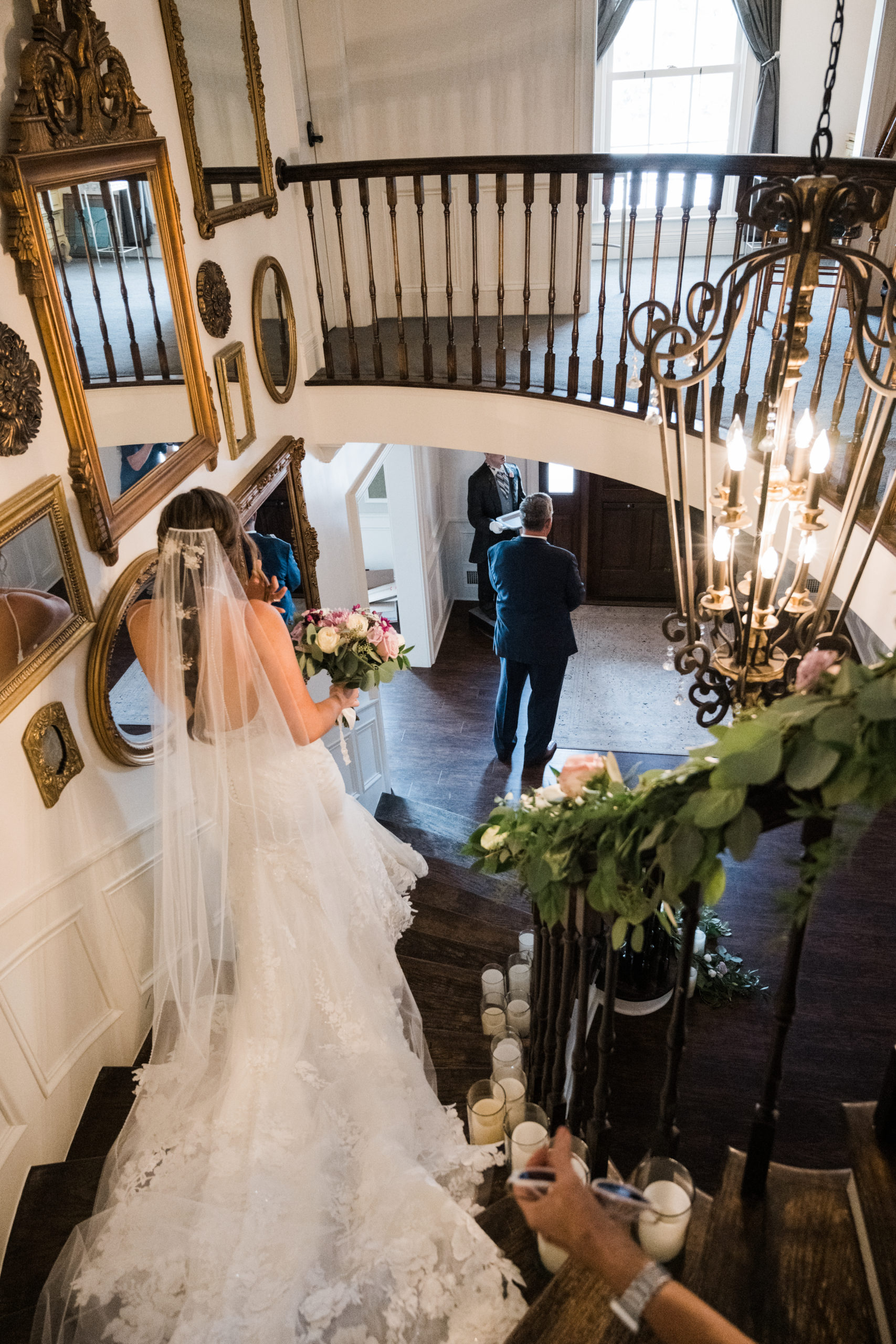 First look with dad Black Iris wedding Carmel, Indiana