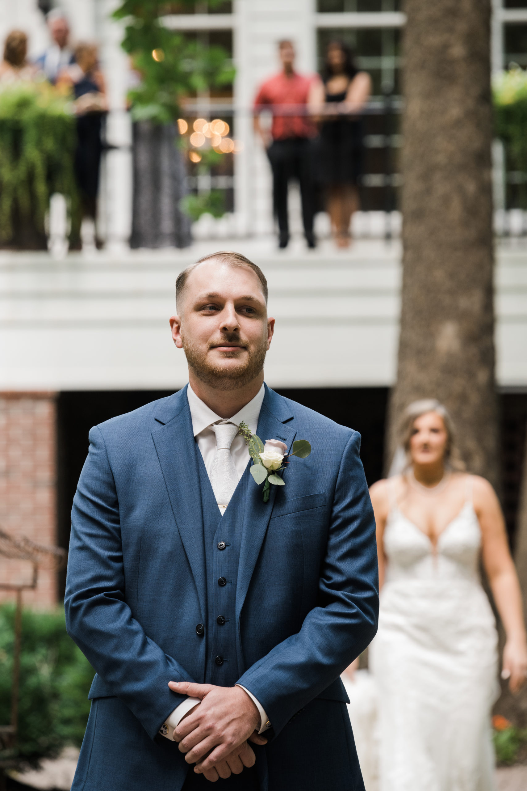 First Look Bride and Groom Black Iris wedding Carmel, Indiana