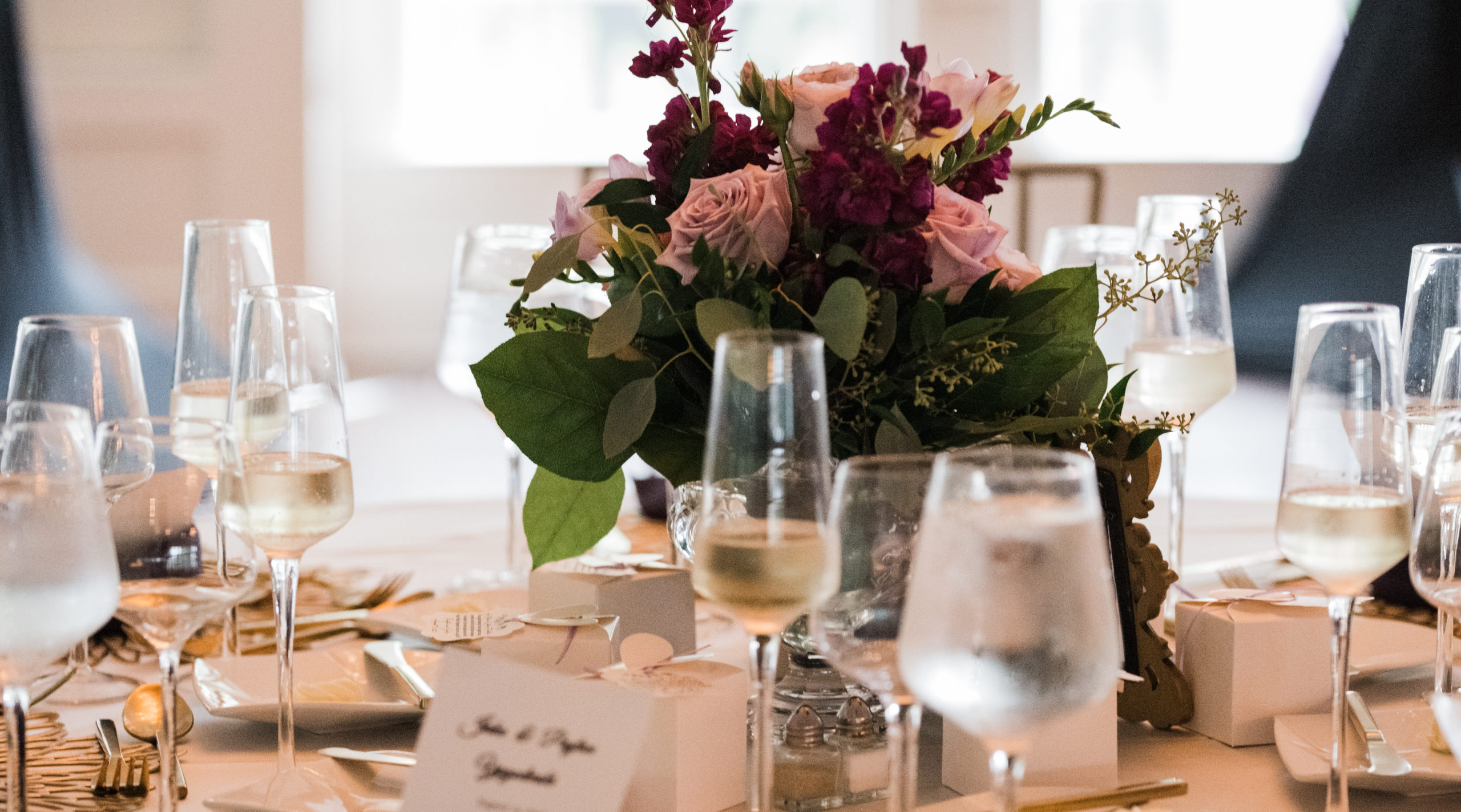 Centerpiece photo Black Iris wedding Carmel, Indiana