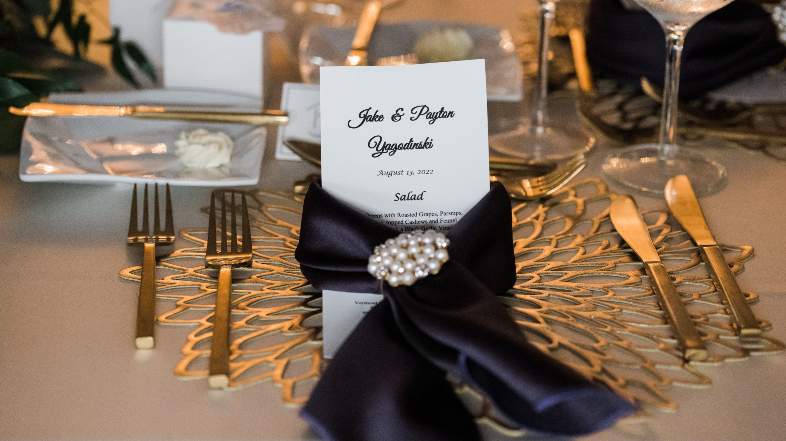 Place setting detail photo Black Iris wedding Carmel, Indiana