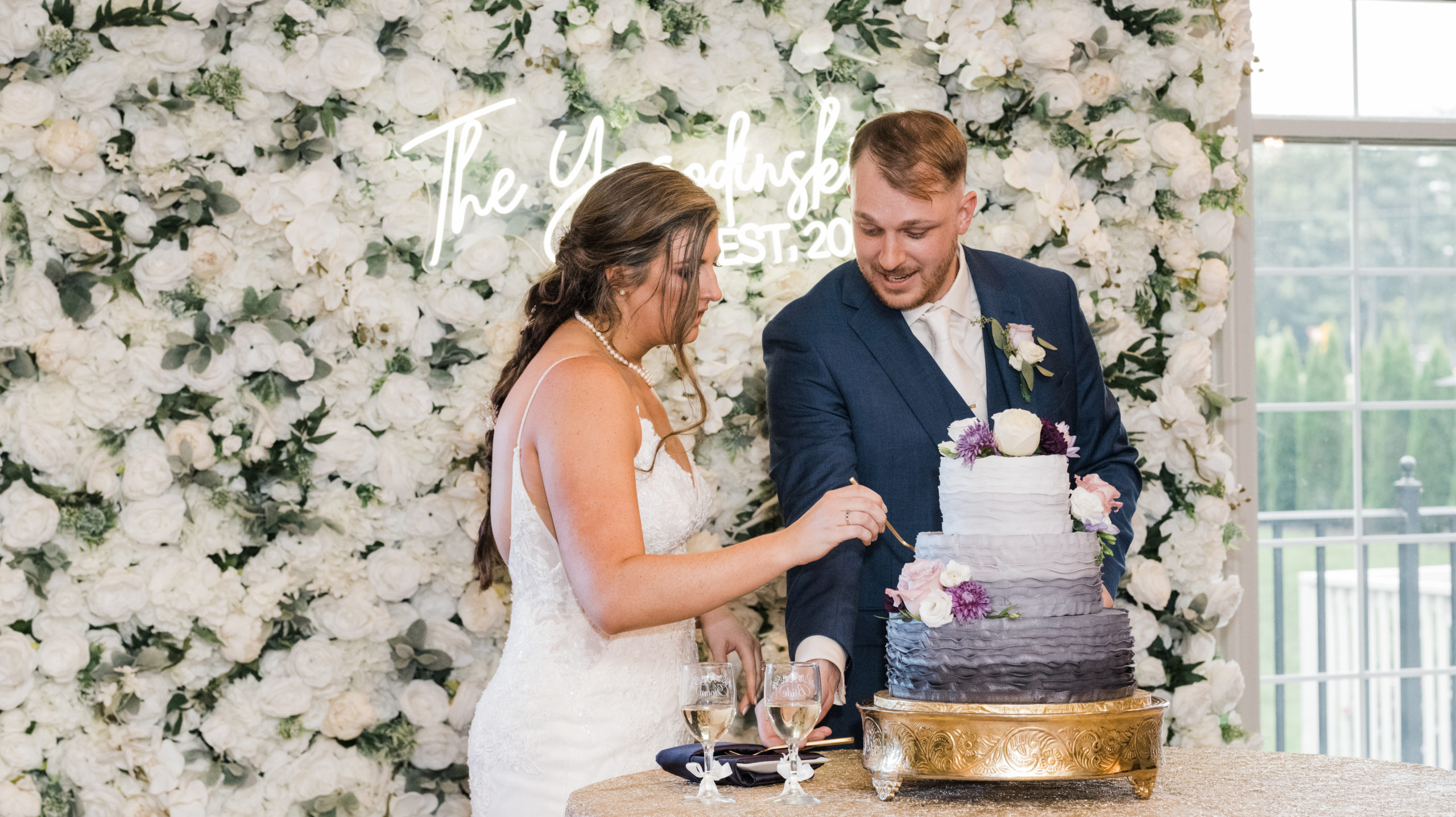 Cake cutting photo Black Iris wedding Carmel, Indiana