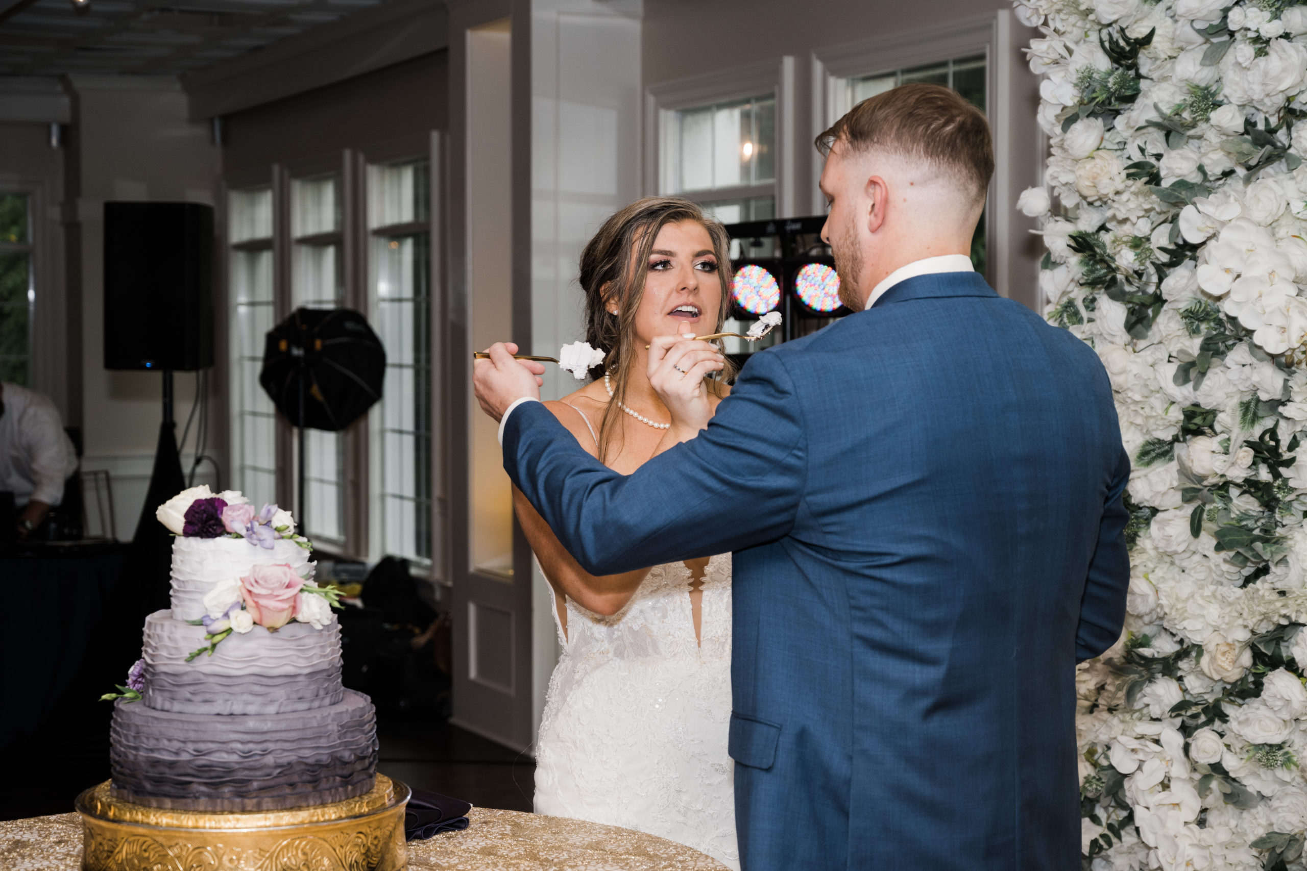 Cake cutting photo Black Iris wedding Carmel, Indiana