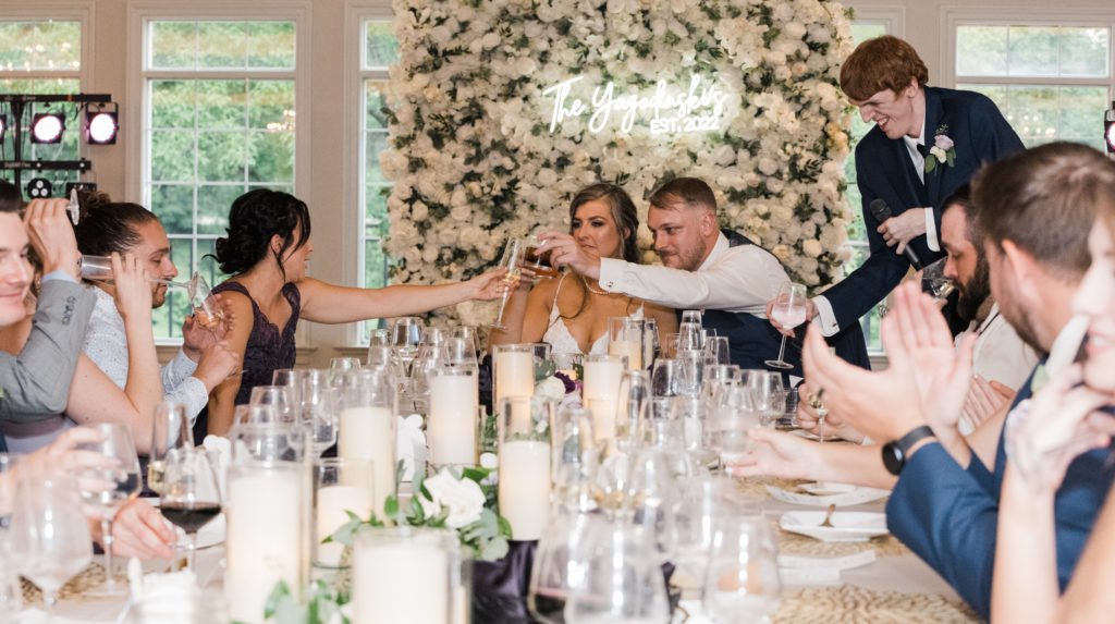 Toasting photo Black Iris wedding Carmel, Indiana