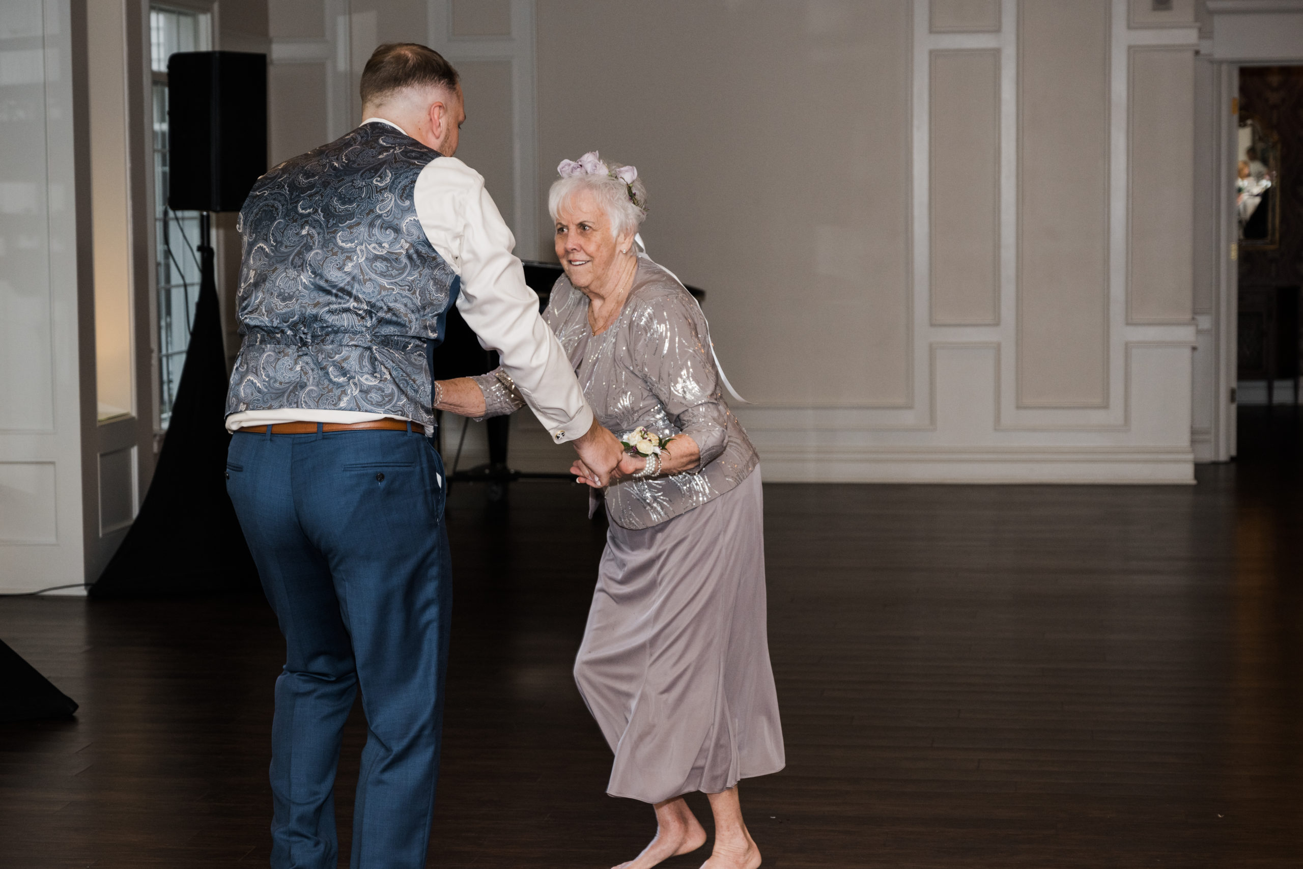Groom dances with grandma Black Iris Estate Carmel, Indiana